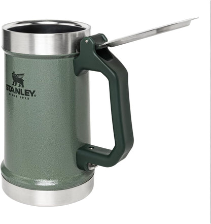 STANLEY Classic Beer Stein - 24 oz Insulated Stainless Steel Mug with Flip Up Lid & Built-In Opener | BPA-Free | Hammertone Green