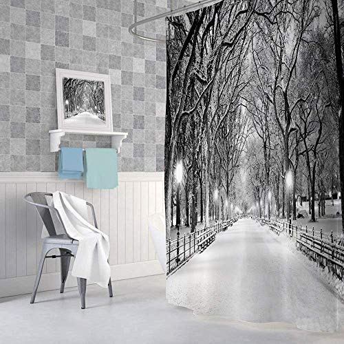 Grey Winter Street View Shower Curtain with Snow Trees, Christmas 72x72 Inches - Christmas3