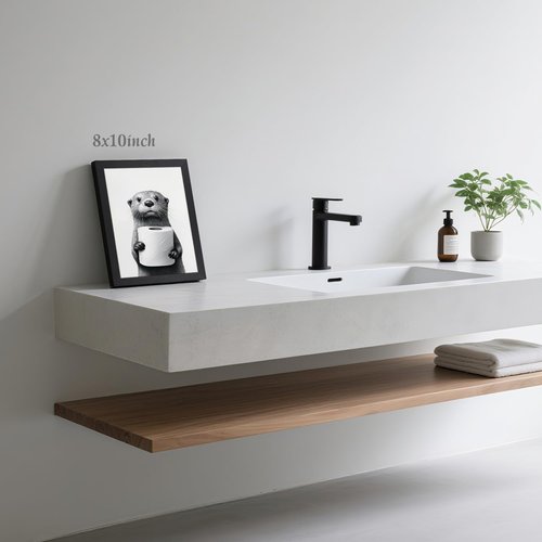 LLEEMPI Funny Bathroom Wall Art - Otter Holding Toilet Paper Canvas Print | Modern Minimalist 8x10 Inch