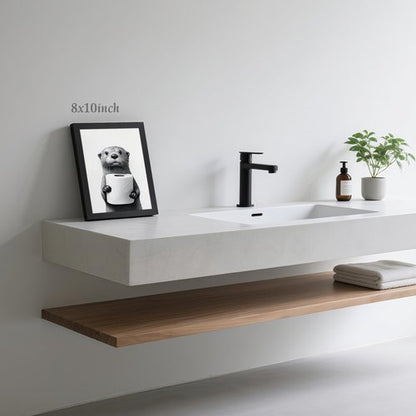 LLEEMPI Funny Bathroom Wall Art - Otter Holding Toilet Paper Canvas Print | Modern Minimalist 8x10 Inch