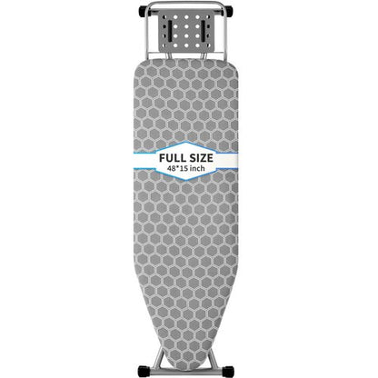 Full Size Ironing Board 57" L X15 W, Large Wide Sturdy Ironing Board with Iron Rest, Foldable Adjustable Iron Board with Heat Resistant Cover, Enhanced Stability (Silver Gray)