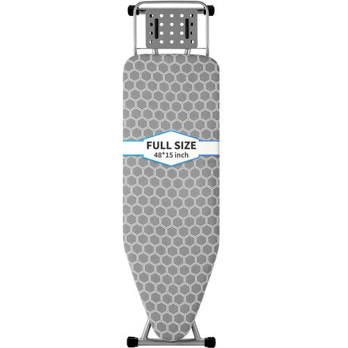 Full Size Ironing Board 57" L X15 W, Large Wide Sturdy Ironing Board with Iron Rest, Foldable Adjustable Iron Board with Heat Resistant Cover, Enhanced Stability (Silver Gray)