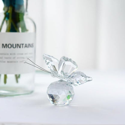 H&D Crystal Butterfly Figurine - Stunning Cut Glass Ornament with Crystal Ball Base | Clear Collectible