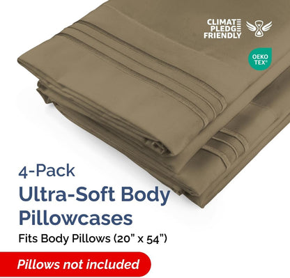 Skiennix Body Pillowcases Set of 4 | Soft 20x54 Long Pillow Covers for Side Sleepers - Cozy & Breathable Khaki