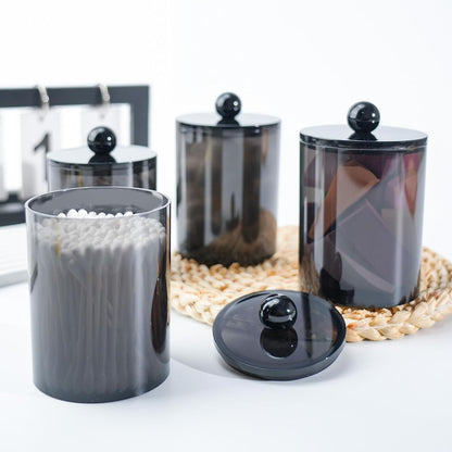 XIPENGKEJI Qtip Holder Set - Stylish Apothecary Jars with Lids for Cotton Swabs & Pads | 10oz-12oz Black