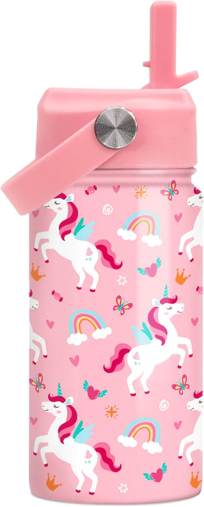 Skiennix Unicorn Water Bottle - 12 Oz Insulated Stainless Steel with Straw Lid | Perfect for Kids' School Sports