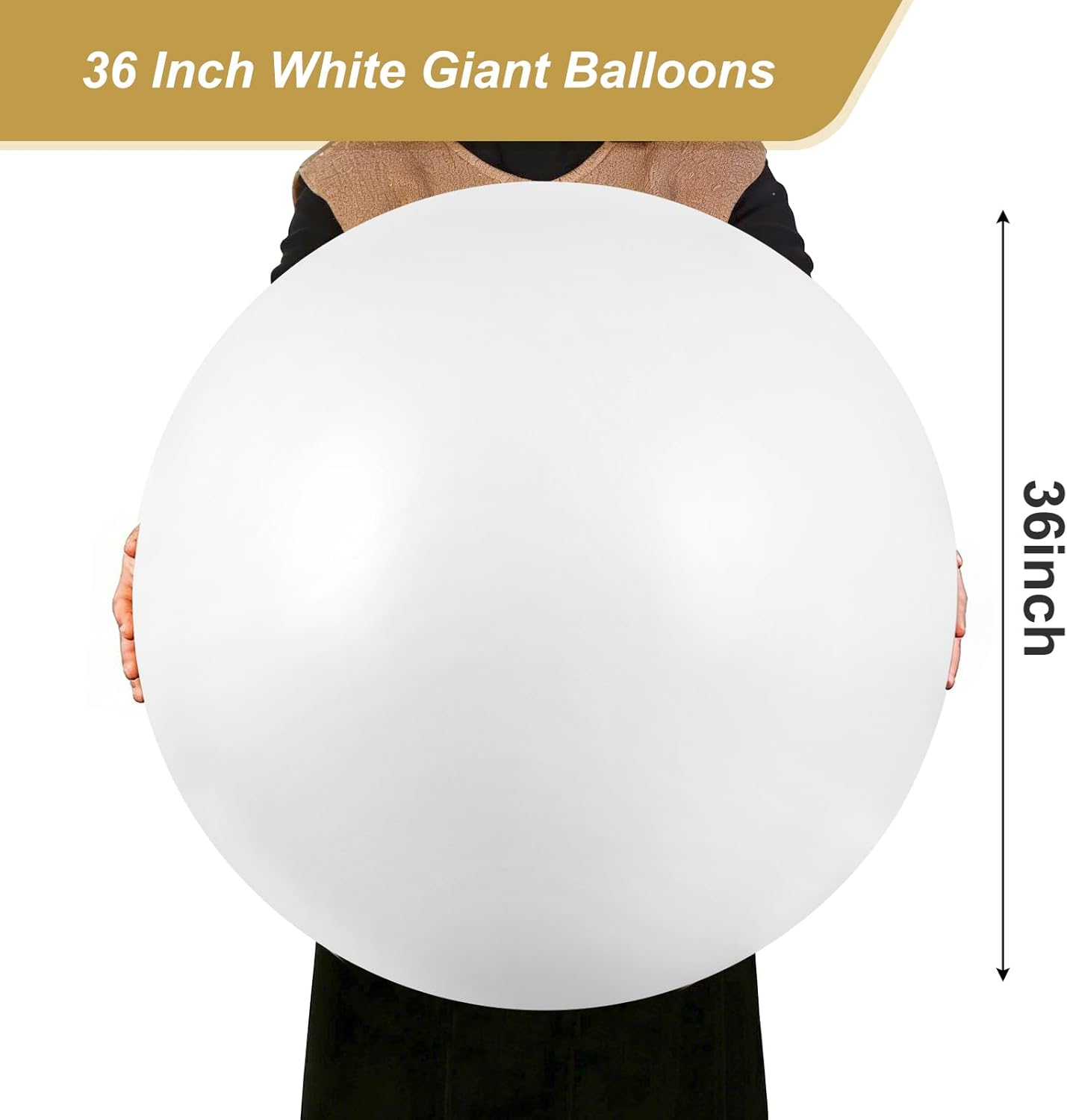 RUBFAC 36 Inch White Giant Latex Balloons - Perfect for Weddings, Birthdays & Photo Shoots