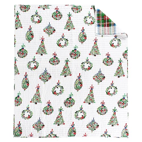 Festive Baubles Holiday Quilt Throw 50x60in Cotton Christmas Decor