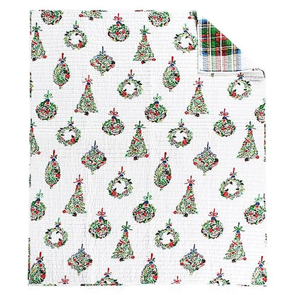 Festive Baubles Holiday Quilt Throw 50x60in Cotton Christmas Decor