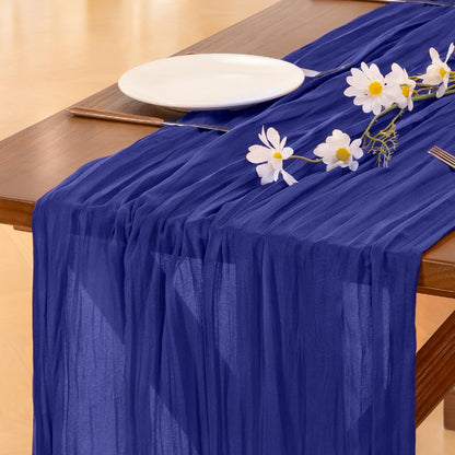 Socomi Royal Blue Cheesecloth Table Runner - 120 Inch Boho Rustic Decor for Weddings & Events