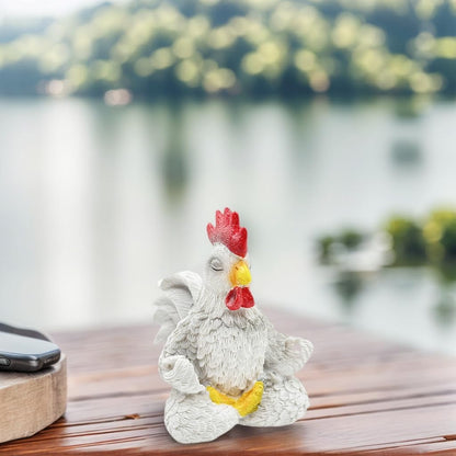 Regine Switzerland Funny White Rooster Statue - Handcrafted Resin Chicken Figurine in Yoga Pose | Vibrant Country Decor