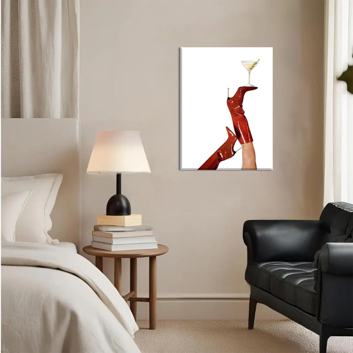 Skiennix Leopard Canvas Wall Art Set - Red Cheetah High Heel & Lucky You 8 Ball Prints | 16x24 Inch Framed Decor for Girls' Bedroom