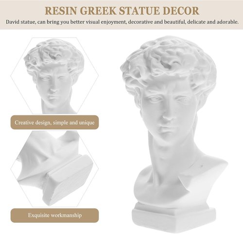 HOMSFOU Greek Statue - David Bust Resin Sculpture with Roman Pillars | Elegant Office Decor