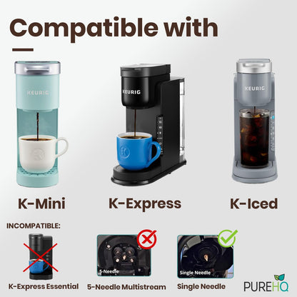 PureHQ Reusable K Cups for Keurig Mini Plus - 3 Refillable Coffee Pods with Adapter