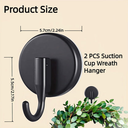 Skiennix Wreath Hanger Suction Hooks - 2 Pack Black Suction Cups for Glass & Metal | Versatile Wall Hooks for Towels & Holiday Decor