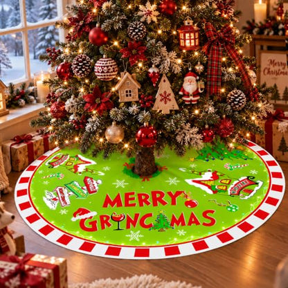 48-Inch Christmas Tree Skirt - Festive Green Red Holiday Decorations