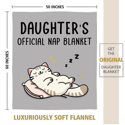 Daughter Nap Blanket - Grey 60x50 in | Cozy Flannel Fleece Throw with Sleepy Cat Design
