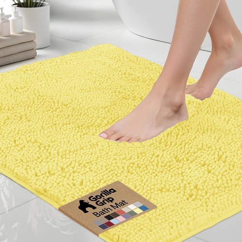 GORILLA GRIP Bath Rug Mat - Soft Absorbent Chenille | Quick Dry Microfiber, 36x24, Yellow