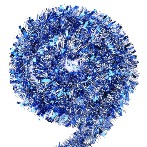 Blue Christmas Tinsel Garland 39.5 Ft Frosty Iridescent Holiday Decor