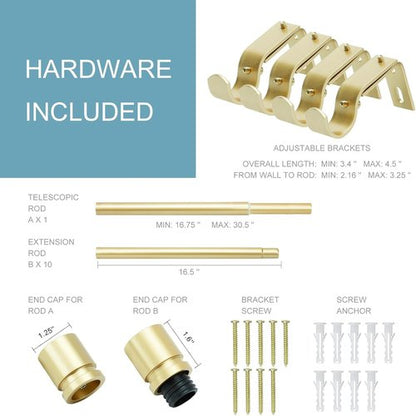 Byondeth Curtain Rods - Adjustable 16 to 170 Inches | 1 Inch Diameter with Elegant Warm Gold Aluminium Finials