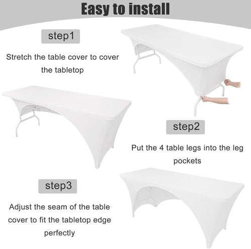 Fivenl Spandex Rectangle Tablecloths - 72 x 30 Inch White Stretch Covers for 6FT Tables | Washable & Fitted for Events
