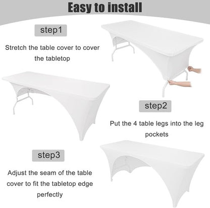Fivenl Spandex Rectangle Tablecloths - 72 x 30 Inch White Stretch Covers for 6FT Tables | Washable & Fitted for Events