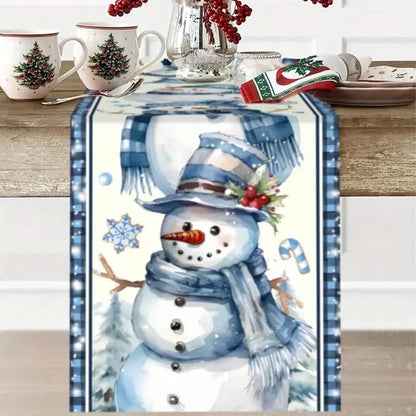 Blue Snowman 13x90 Inch Christmas Table Runner - Snowflake Decor