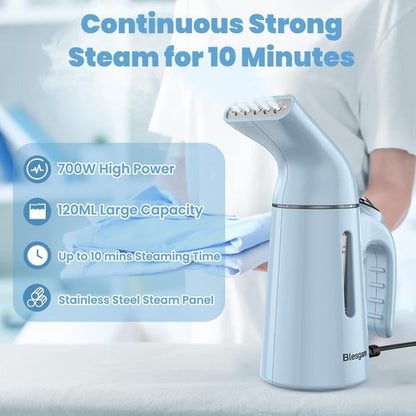 Blesgam Steamer for Clothes 700W, Fast Heat-up in 40S, 120ML Water Tank, 25g/min Strong Penetrating Steam, Portable Clothes Steamer Iron for Travel and Home(GY169-Blue)