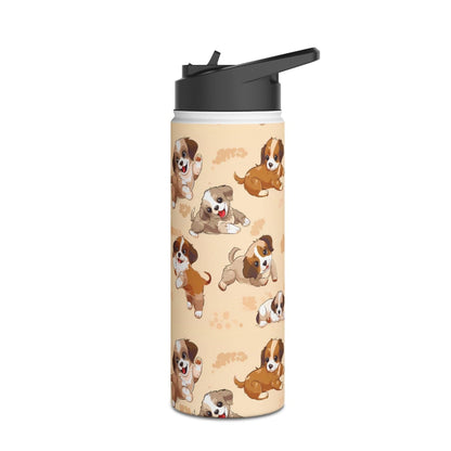 Insulated Water Bottle Thermos, 18oz, Cute Puppy Dogs - Double Walled Stainless Steel, Keeps Drinks Hot or Cold