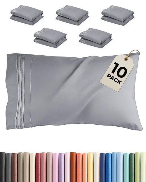 King Pillow Cases Set of 10 - Ultra Soft Hotel Quality Pillowcase Covers - Comfy. Cozy & Wrinkle Free - Shrink, Stain and Fade Resistant - Machine Washable Pillow Protectors - 10 Pcs Set - Steel Blue