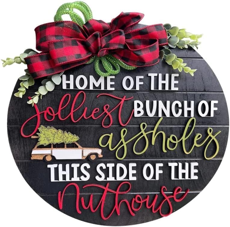 Christmas Wooden Wreath Sign with Holiday Decor - Variation A