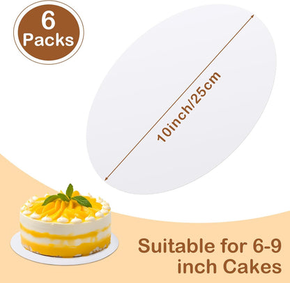 Skiennix 10-Inch Round Cake Boards - 6 Pcs Waterproof & Oil-Proof Food-Grade Cardboard for Weddings & Desserts