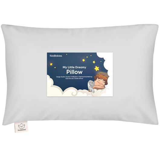My Little Dreamy Toddler Pillow - Organic Cotton Travel Bed Pillow with Soft Pillowcase | 13x18, Machine Washable, French Gray, Ideal for Ages 2-5
