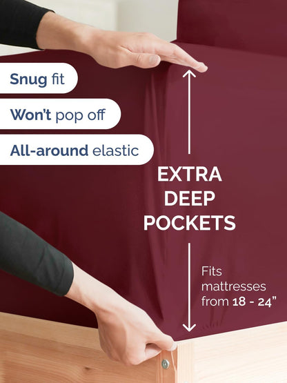 Skiennix Extra Deep Full Sheet Set - 6-Piece Breathable Cooling Bedding - Luxury Hotel Quality - Soft Wrinkle-Free - Burgundy