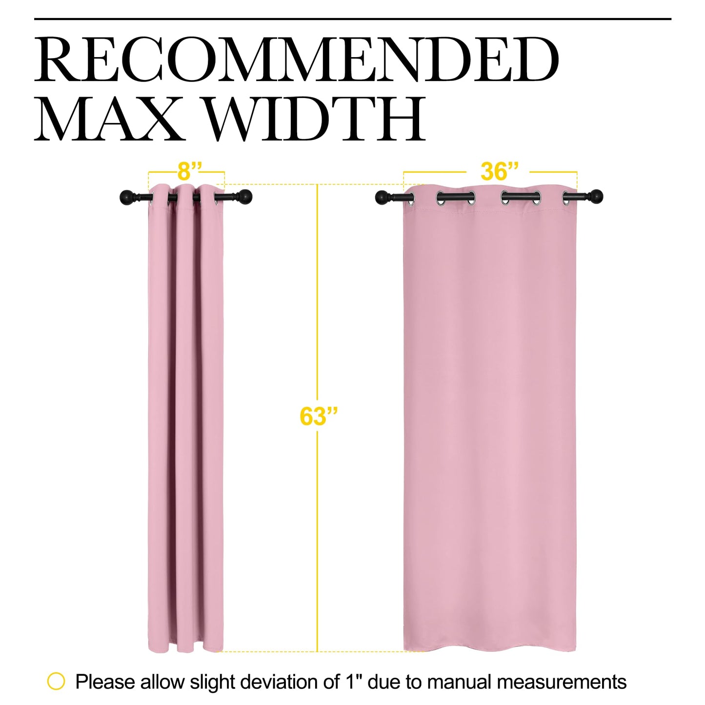 NICETOWN Room Darkening Curtains 63" Long Set of 2 for Bedroom, Rouge Pink Nursery Essential Thermal Insulated Solid Grommet Top Blackout Curtains/Drapes (1 Pair, 42 inches Wide)