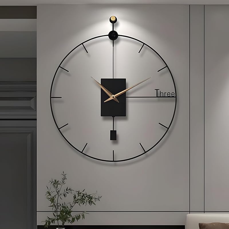 Large Wall Clock Living Room Decor 23"Modern Wall Clock with Swing Pendulum