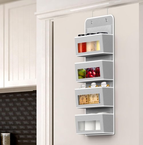 Simple Houseware 4 Clear Window Pocket Over Closet Door Storage Hanging Organizer for Bedroom, Bathroom, Pantry, Gray