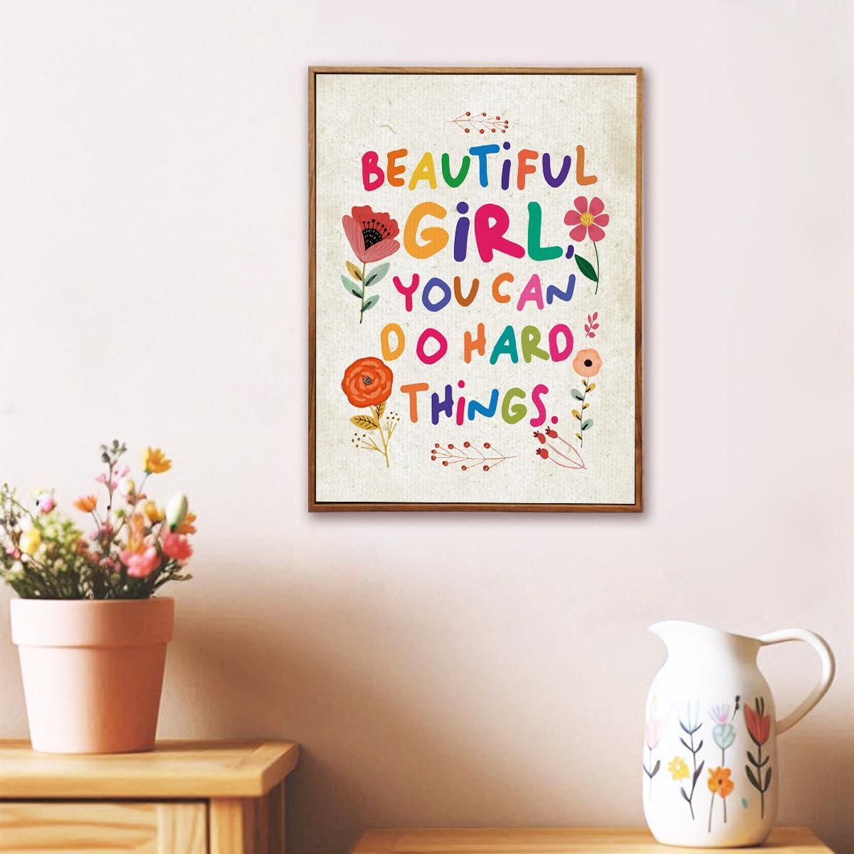 YEOION Inspirational Wall Art - Beautiful Girl You Can Do Amazing Things | Canvas with Metal Frame for Bedroom Decor