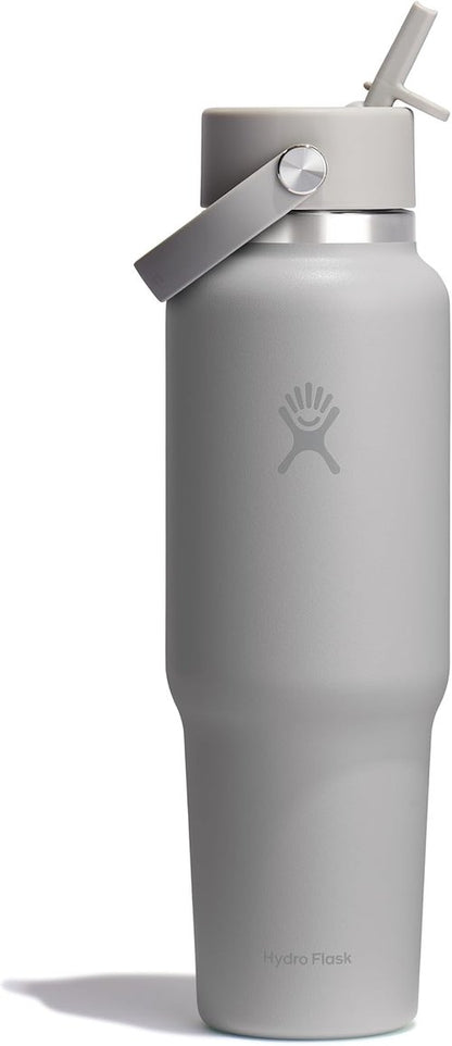 Hydro Flask Travel Water Bottle - Insulated Stainless Steel - 40 Oz Birch Gray with Wide Straw Lid