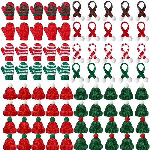 Mini Christmas Knit Hat Scarf Gloves Set - Classic Style Holiday Decor