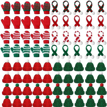 Mini Christmas Knit Hat Scarf Gloves Set - Classic Style Holiday Decor
