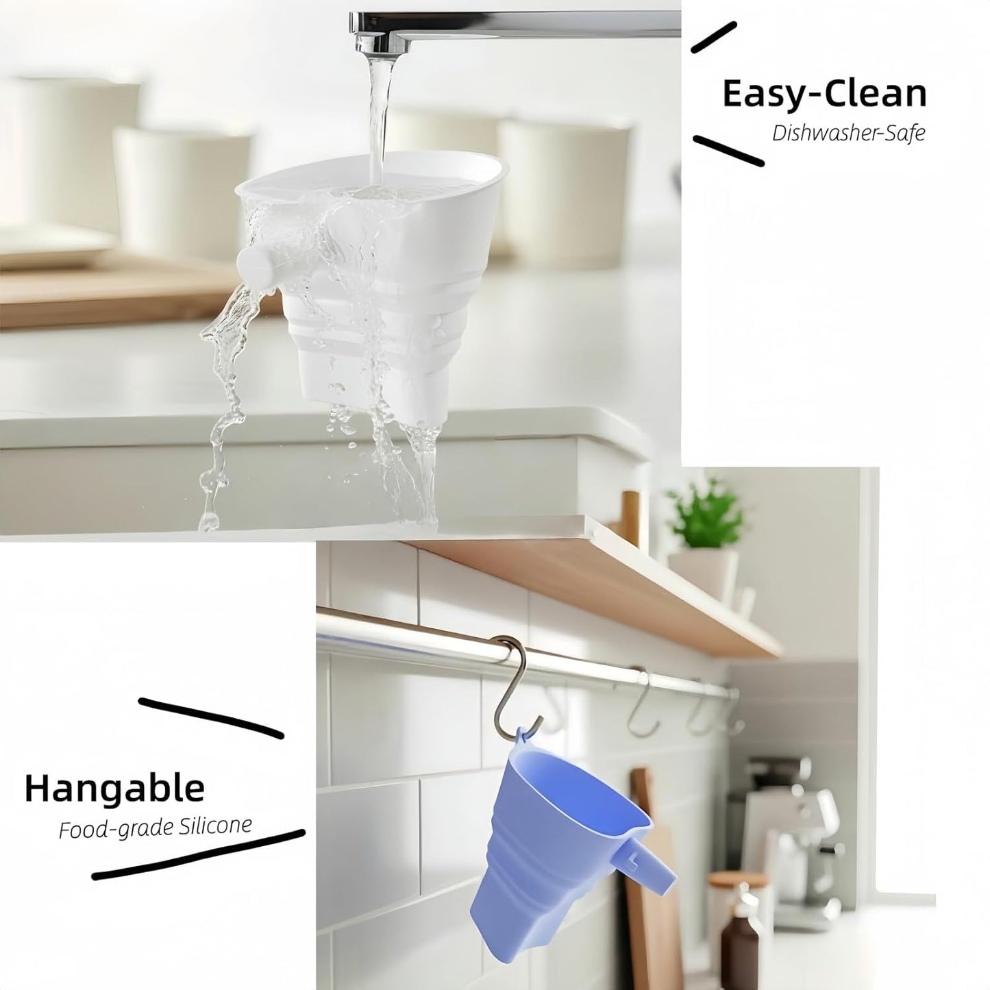 Skiennix Foldable Silicone Flour Funnel - No-Mess & Anti-Splash Kitchen Gadget | Fits 4.5-5Qt Mixers (White)