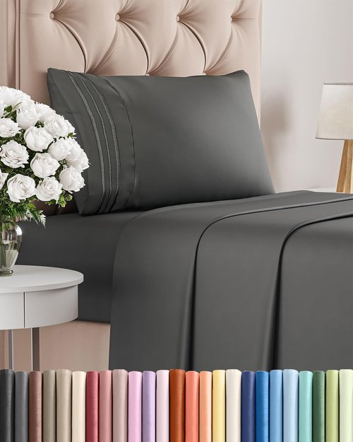 Hotel Luxury Twin Size 3-Piece Sheet Set - Comfy, Breathable & Cooling Bed Sheets - Ultra-Soft, Deep Pockets, Wrinkle-Free - Oeko-Tex Certified - Charcoal