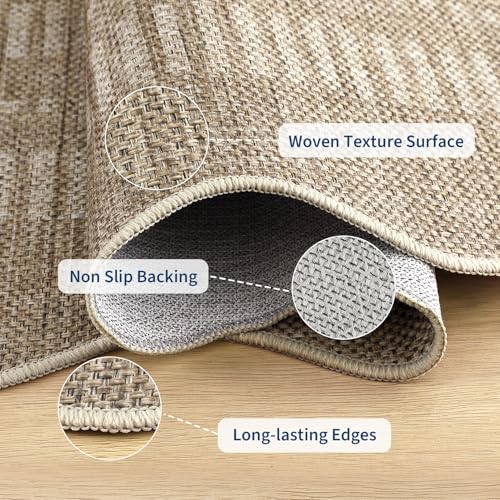 GarveeHome 5x7 Rectangular Scalloped Area Rug - Washable Non Slip Low Pile Tan