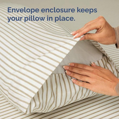 King Pillow Cases by Hotel Luxe - Ultra Soft, Wrinkle-Free Covers - 2 Piece Set in Beige Stripes
