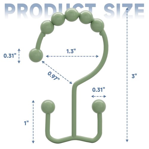 Titanker Shower Curtain Hooks Rings, Rust-Resistant Metal Double Glide Shower Hooks for Bathroom Shower Rods Curtains, Set of 12 Hooks - Sage Green