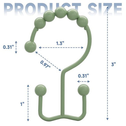 Titanker Shower Curtain Hooks Rings, Rust-Resistant Metal Double Glide Shower Hooks for Bathroom Shower Rods Curtains, Set of 12 Hooks - Sage Green