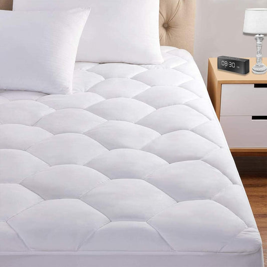 Queen Mattress Pad by [Brand Name] - Ultra Soft Quilted Fitted Topper for 8-21" Deep Pocket - White