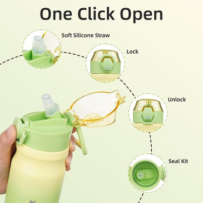 BJPKPK Insulated Water Bottle - 14oz Stainless Steel Flask with Straw & Leak-Proof Lid | Lime Color