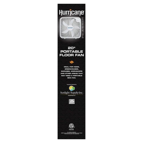 Hurricane Classic Floor Mount Box Fan w/ 3 Quiet Speeds, Black, 20" - Corded Portable Electric Air Cooling Unit w/ Powerful 2400 CFM Airflow for Home, Garage, Office, Bedroom & Basement